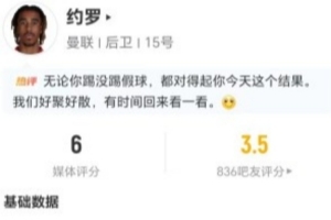 滑倒送礼!约罗本场1失误导致丢球 2解围2拦截2抢断2被过 获6分
